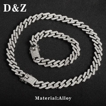

D&Z Hip Hop 1 Set Gold/Silver Color Rhinestone Miami Cuban Chain Necklace For Men Fashion Iced Out Jewelry Drop Shipping
