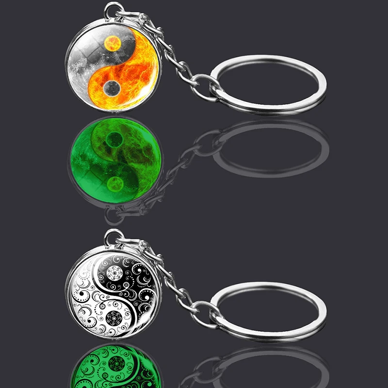 Yin yang Taichi Symbols Key chain  Jewelry Keyring  Life Tree Glass Ball Pendant 