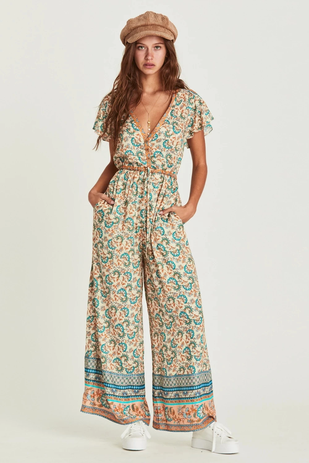 Jastie, свободные широкие штаны, комбинезоны, женский комбинезон, летний, Boho, пляжный костюм, винтажный, цветочный принт, комбинезоны, женские комбинезоны