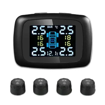 

LBD-2 TPMS Tire Pressure Alarm Sensor Monitor System Car Display Temperature Warning 4 External Sensors Cigarette Lighter Port