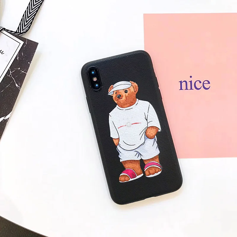 Супермодный роскошный брендовый чехол с текстурой кожи для iphone 7, 8, 6S plus, XS, 11 MAX Pro, XR X, милый медведь, мягкий силиконовый чехол для телефона - Цвет: t4C01pwXX-5