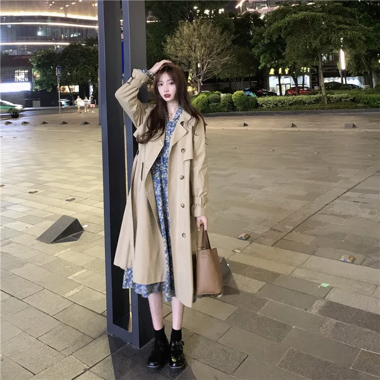 

New Spring Autumn Fashion Casual Women's Khaki Trench Coat Long Outerwear Loose Clothes Windbreaker With Belt winter coat women