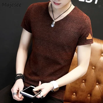 

T-shirts Men V-Neck Short Sleeve T-shirt Korean Style Mens Large Size Fitness Chic Soft Elasticity Solid Tee Daily All-match