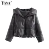 Korean winter jacket women leather jacket kawaii black parka bubble jackets coats hooded  cropped leather puffer jacket ladies ► Photo 1/6