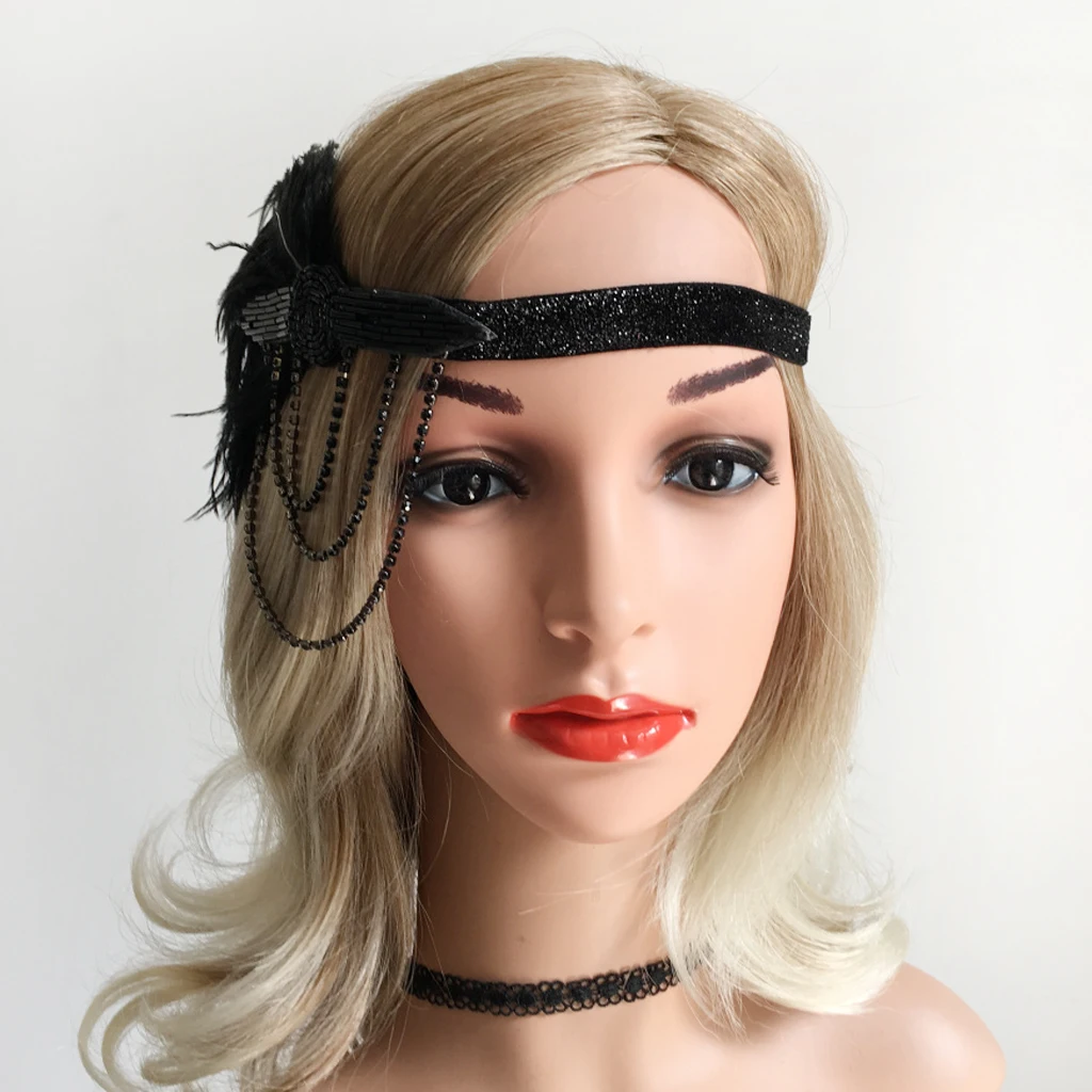 Handmade Feather Headband Flapper Feather Headpiece 1920s Beaded Headband for Women and Girls, Fashionable Hair Accessories