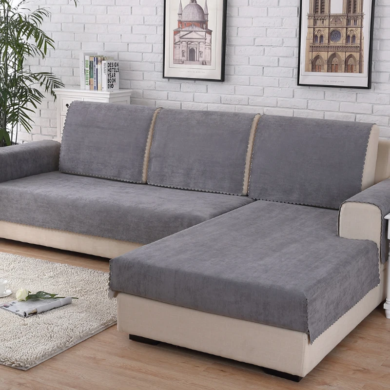 

Waterproof Sofa Cover Solid Color Gray Sofa Towel Non-slip Couch Protective Cover Universal Sofa Covers for Living room