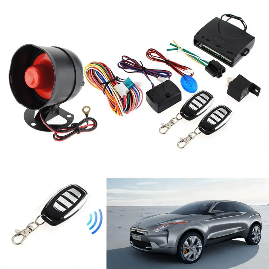 

Car Alarm Security System Keyless Entry Siren 2 Remote Control New /