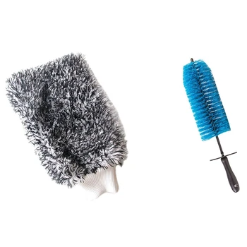 

1pcs Car Tire Brush Car Rim Cleaning Brush Car Wheel Brush & 1pcs Car Wash Glove High Density Microfiber