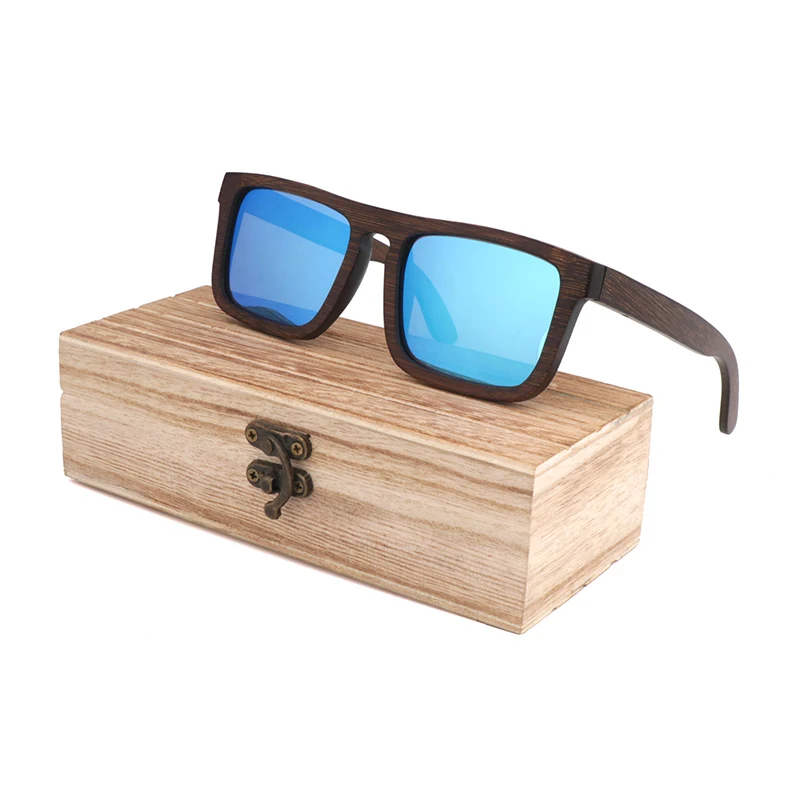 Поляризационные солнцезащитные очки натуральные деревянные солнечные очки оправа бамбуковые коричневые Солнцезащитные очки Мужские/Женские Роскошные Винтажные Солнцезащитные очки UV400 - Цвет линз: BLUE