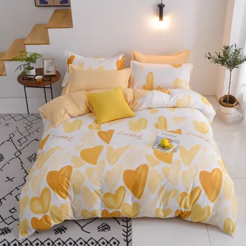 

Home Yellow Heart Pattern Kid Girl Bed Cover Set Lover Duvet Cover Adult Child Bed SheetsComforter Bedding Set