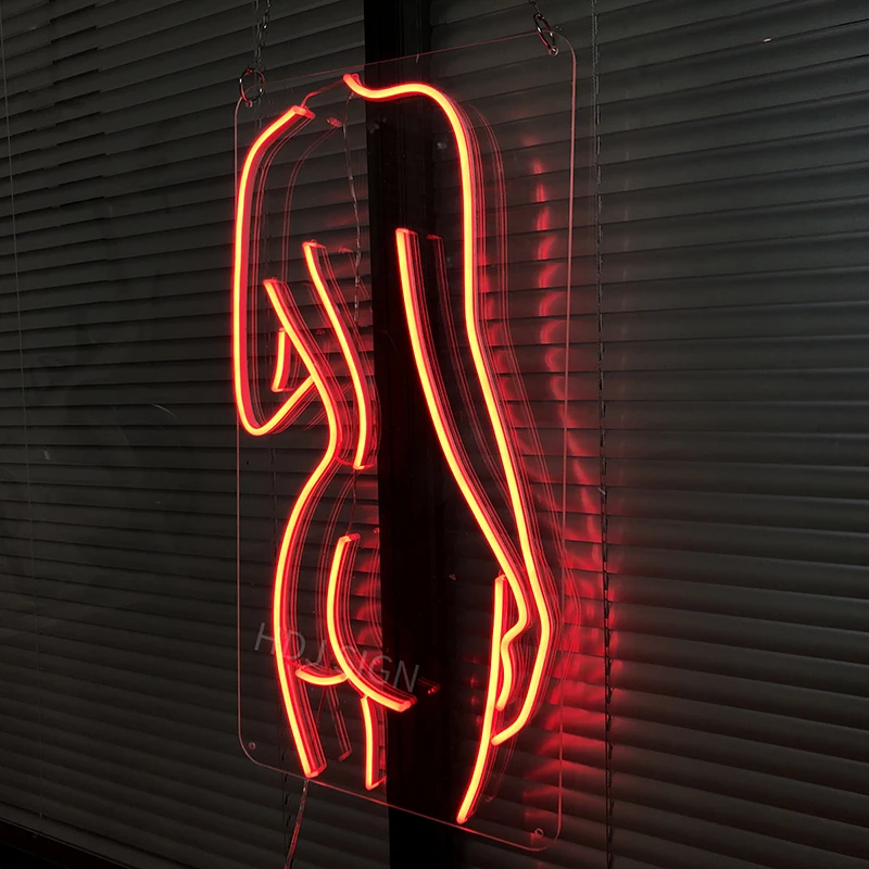 

HDJSign Woman body led neon sign phrase Transparen led pink blue Custom light neones display home wall decor