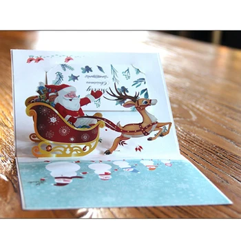 

2pcs Santa Sleigh Popup Christmas Card Handmade 3D Popup Greeting Cards for Christmas Holiday Gift TP899