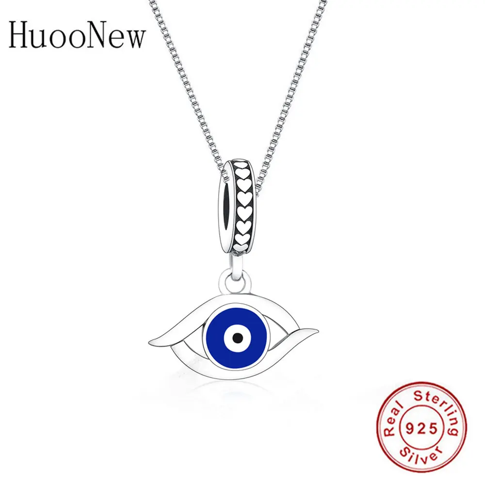 

925 Sterling Silver Turkish Blue Enamel Evil Eye Amulet Collar Statement Pendant Necklace Women Acsesoris Ethnic Chain Choker