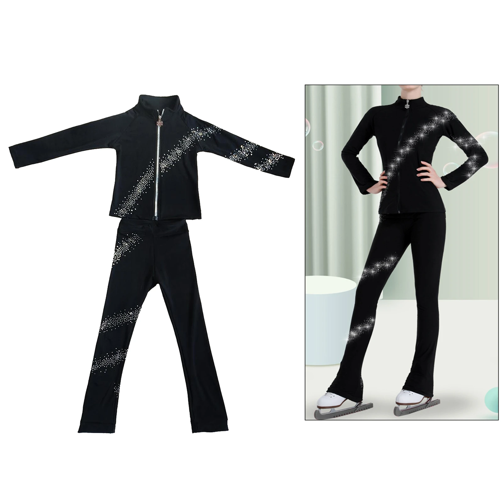 女の子のためのスケートスーツ アイススケートの衣装 ジャケット パンツ クリスタルスケートセット トレーニングパンツ スケートスーツ Children Sports Sets Aliexpress