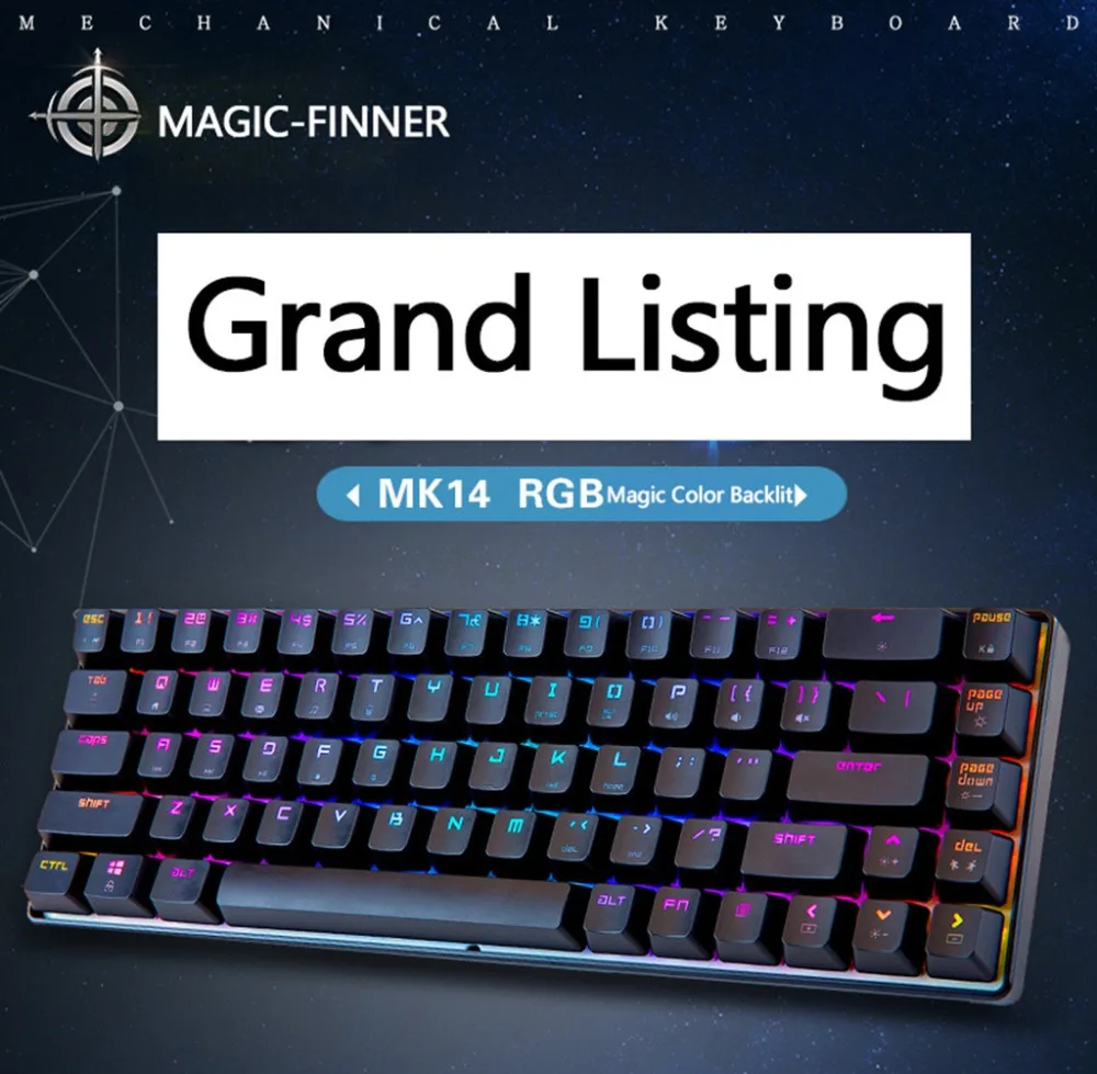 68-клавиша механическая клавиатура RGB подсветкой Проводная игровая клавиатура, сверх тонкое зарядное устройство& светильник хорошее светильник передачи, не выцветает