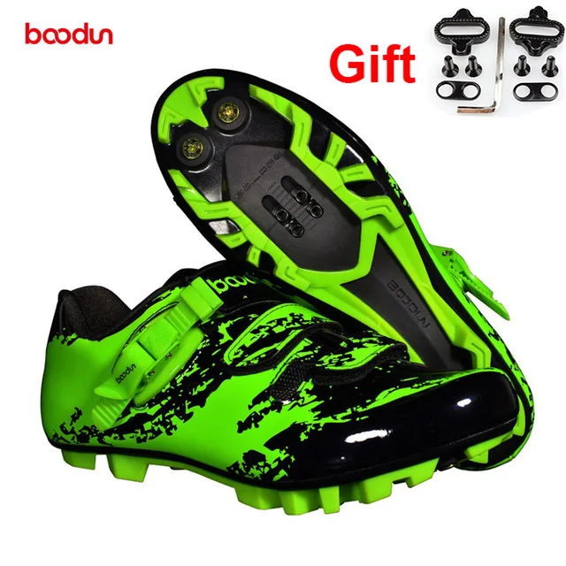 Boodun new men's mountain bike bicycle self-locking shoes non-slip breathable iron triathlon racing shoes MTB bicycle shoes - Цвет: MTB green