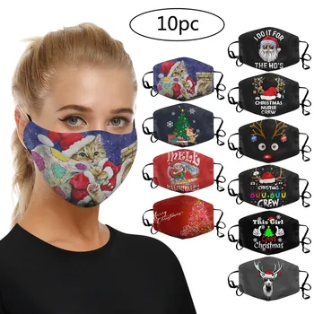 

10pc Mouth For Dust' Protection Mask Washable Earloop Mask Christmas Print Mask Mascarilla Reutilizable Mondkapjes Herbruikbaar