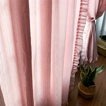 

Warm and Simple Pink Silk Fabrics Northern European Princess Children's Room Window Screen curtains for living room bedroom