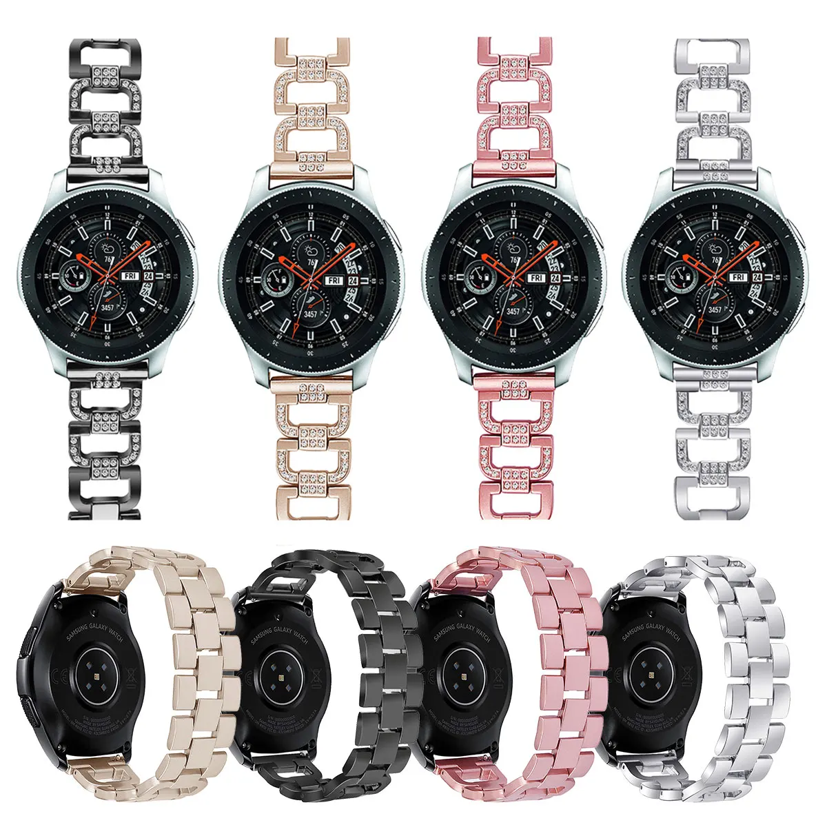 Инкрустированный алмазами бусина шарнирная металлическая цепь для samsung Galaxy Watch 46 мм ремешок из нержавеющей стали смарт сменный ремешок для наручных часов часть