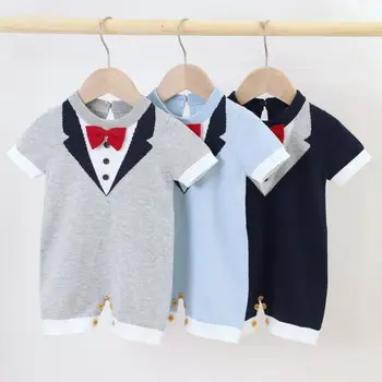 

Summer Baby Clothing Knitted Newborn Baby Boy Clothes Short Sleeve Bow tie Romper Jumpsuit Casual Outfits