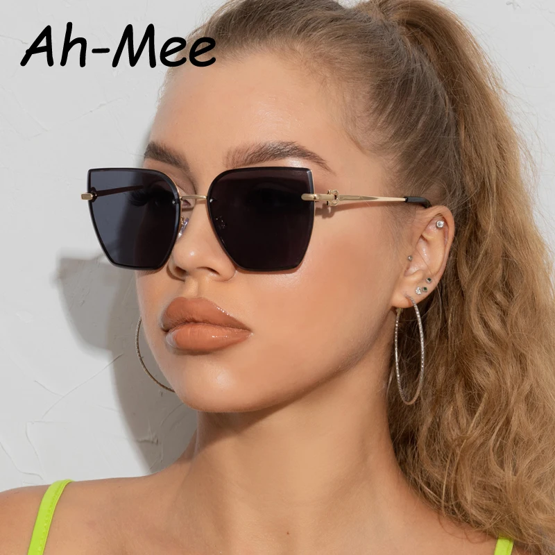 

Retro Cat Eye Sunglasses Women Brand Designer Fashion Rimless Gradient Sun Glasses Shades Cutting Lens Ladies Frameless Eyeglass