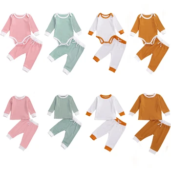 

Spring Autumn Baby Casual Clothes Newborn Infant Boys Girls Long Sleeve Tops+Leggings Pants Toddler Ribbed Knitted Outfits Sets