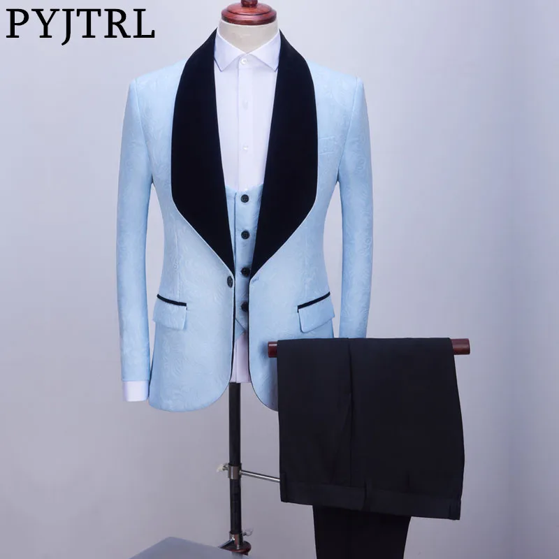 Мужской Жаккардовый костюм PYJTRL свадебный смокинг небесно голубого цвета с