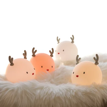 

Silicone Night Light Touch Sensor Colorful Rechargeable Christmas Elk Lamp Sleeping Light Bedroom Bedside Table Lamp