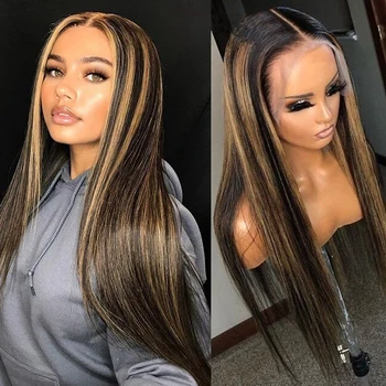 

Ombre Blonde Highlight 13x6 Lace Front Human Hair Wig with Baby Hair Brazilian Lace Front for Black Women Remy Natural Hairline