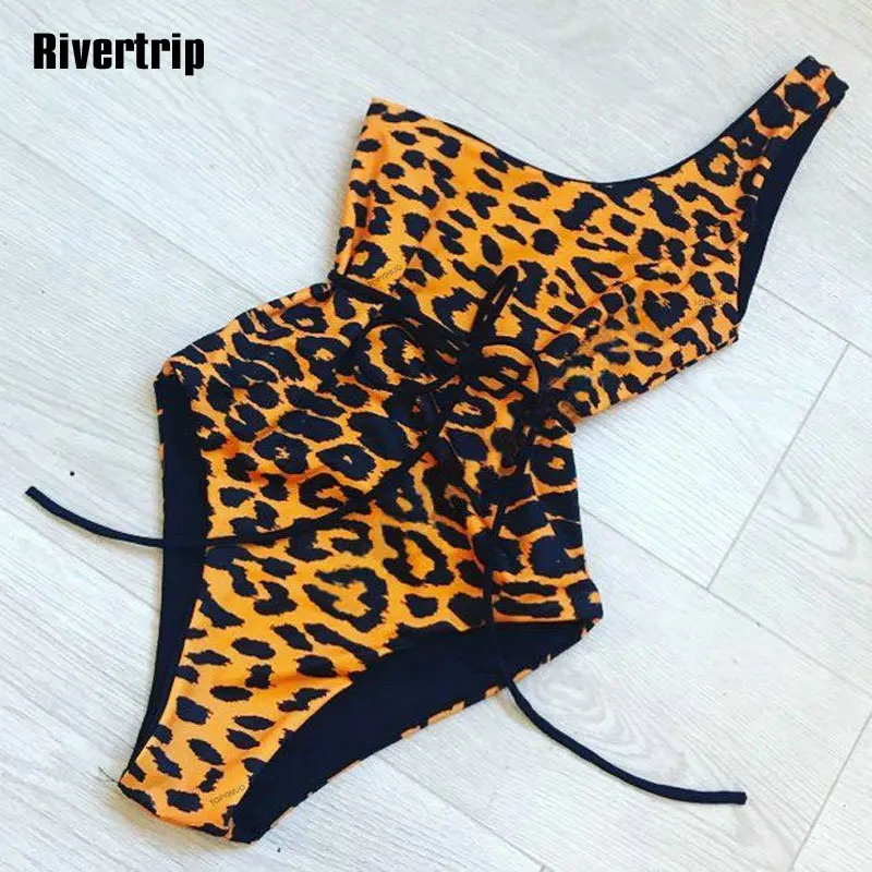 leopard one shoulder swimsuit