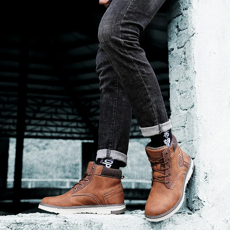 Зимние теплые меховые зимние ботинки мужские винтажные ботильоны из натуральной кожи мужская повседневная обувь мужские рабочие ботинки в стиле милитари коричневые ботинки Botas KOZLOV