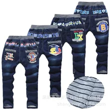 Осенние и зимние джинсы детская одежда в Корейском стиле для мужчин и женщин; детские брюки модные детские ковбойские брюки с героями мультфильмов