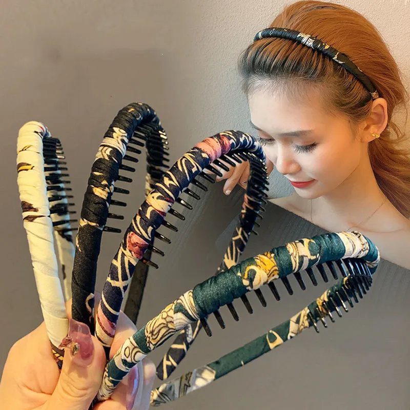 

Fashion Print Hair bands Stuck Comb Non-Slip Hair Hoop Headbands For Women Girls Vintage Headwear Hair Accessories