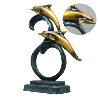 

1PC Desktop Ornament Retro Dolphin Sculpture Figurines Decor Resin Ornament for Living Room