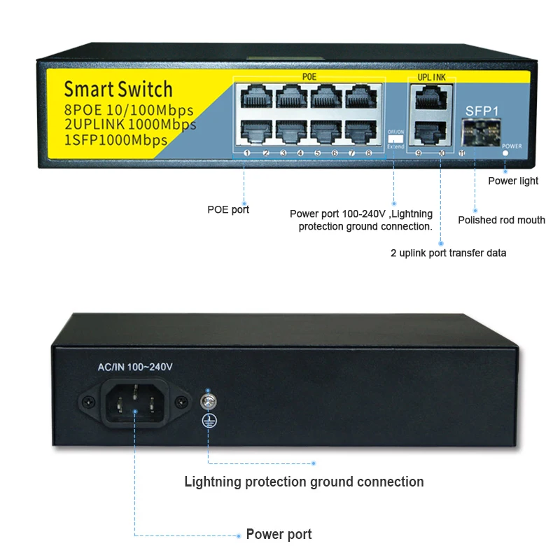 Terow-interruptor de rede poe, 11 portas, 100mbps,