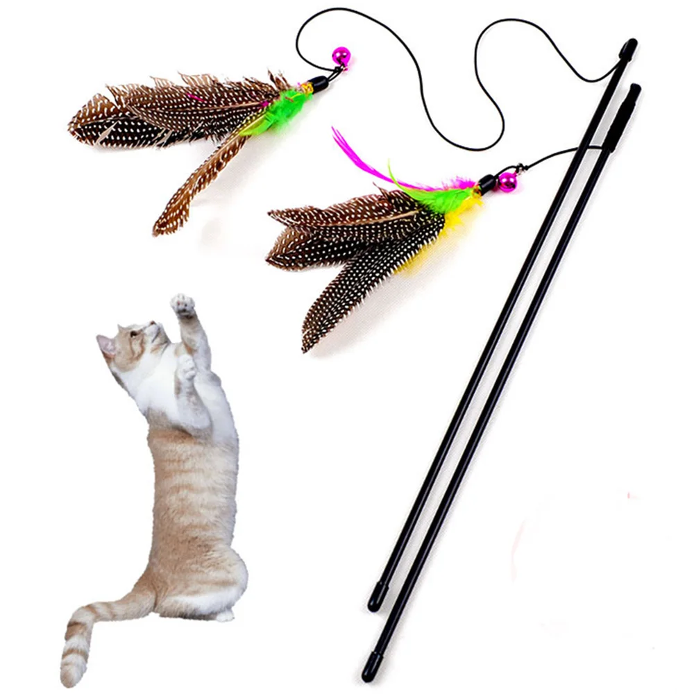 Pet cat toy cute bird colorful feather teaser wand plastic toy for cats YF