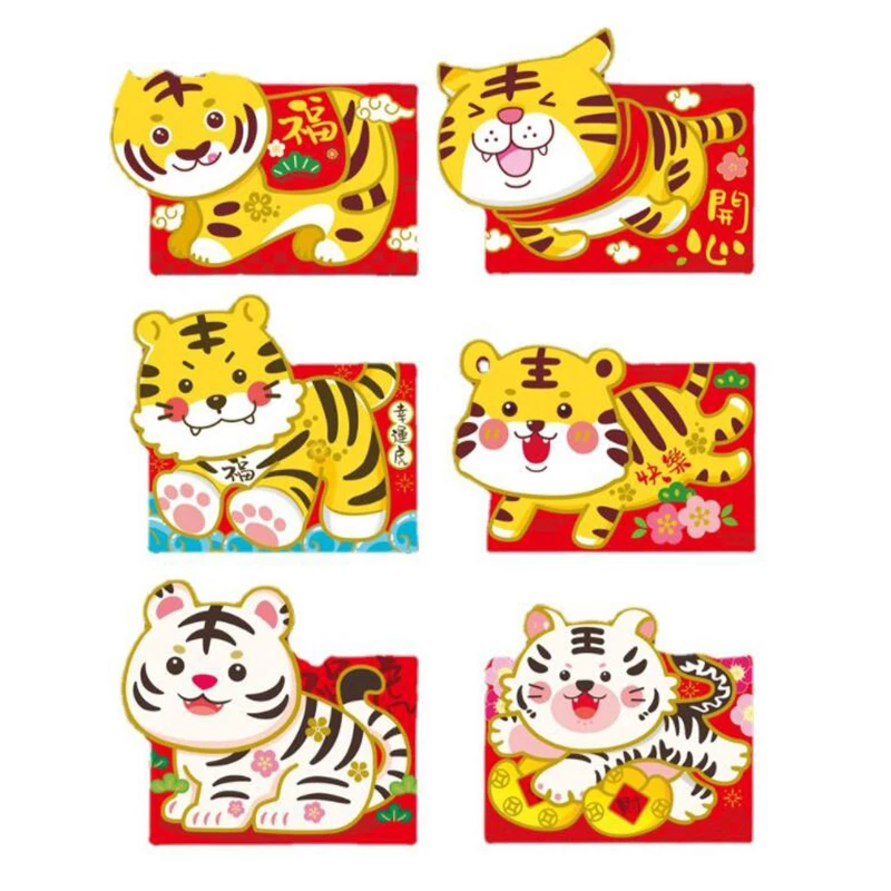 6pcs Chinese Red Envelope for Lucky Money 2022 Tiger Year Red Envelope New Year Red Packet