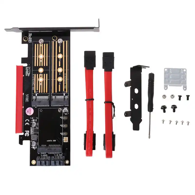 Переходник PCI E 3 в 1 для M.2 SSD PCIE к M2 адаптер Райзер с M ключом B Key mSATA 2 x 7Pin SATA порт NVME