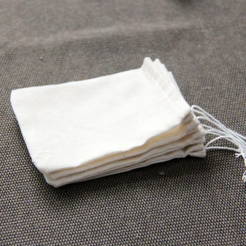 10pcs Cotton Muslin Empty Teabags Drawstring Herb Spice Separating Filter Bags