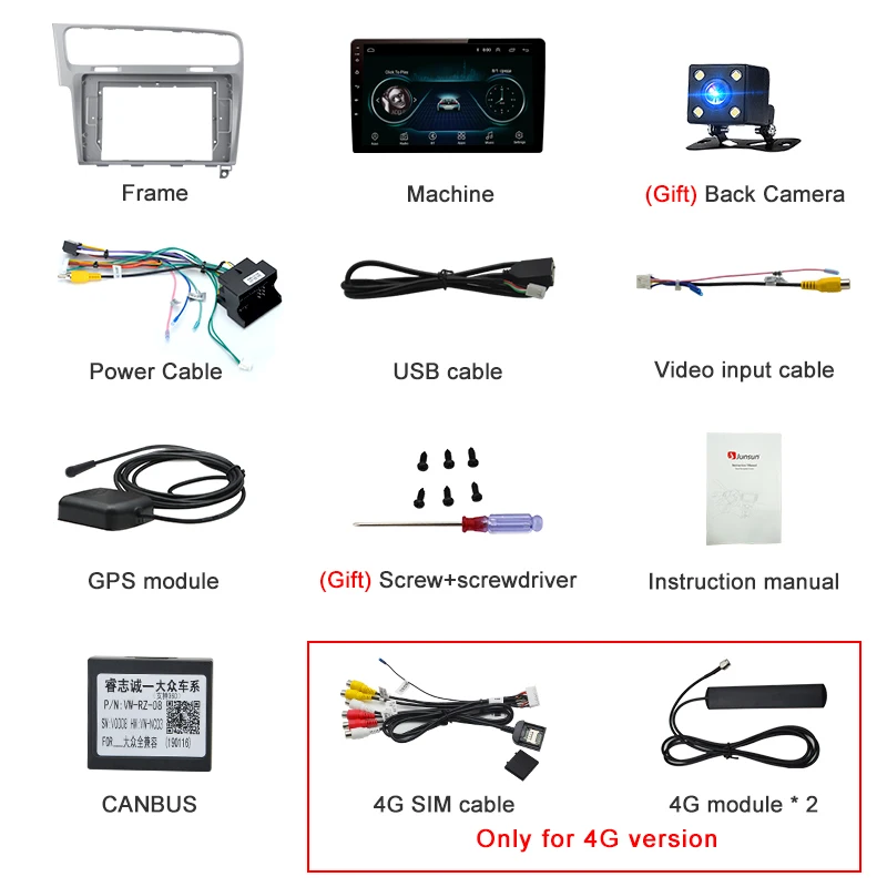 Junsun 2G+ 32G для Volkswagen Golf 7 Android 9 2013- Авто 2din Радио стерео плеер Bluetooth gps навигация нет 2din dvd