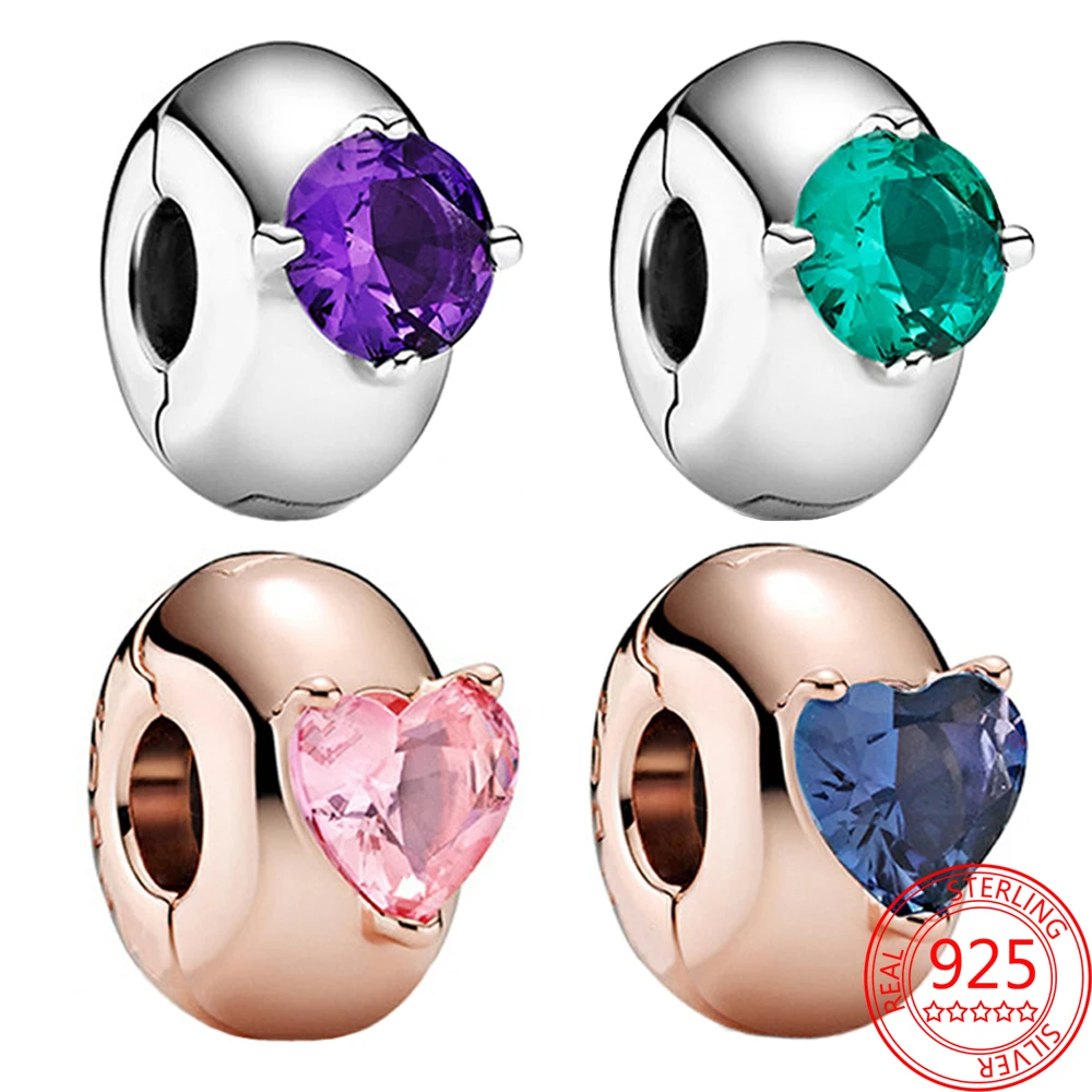 New 925 Sterling Silver 4-color Zircon Fixing Clip Beads Women Charm Fit Original Pandora Bracelet&ampBangle Fashion Jewelry Gift |