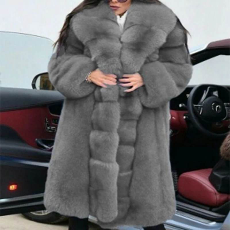 

2020 Simulation Fur Coat Women's Fur Coat Super Long Warm Coat Multi-color Long Sleeves Plus Size Fashion Multi-color Lady Coat