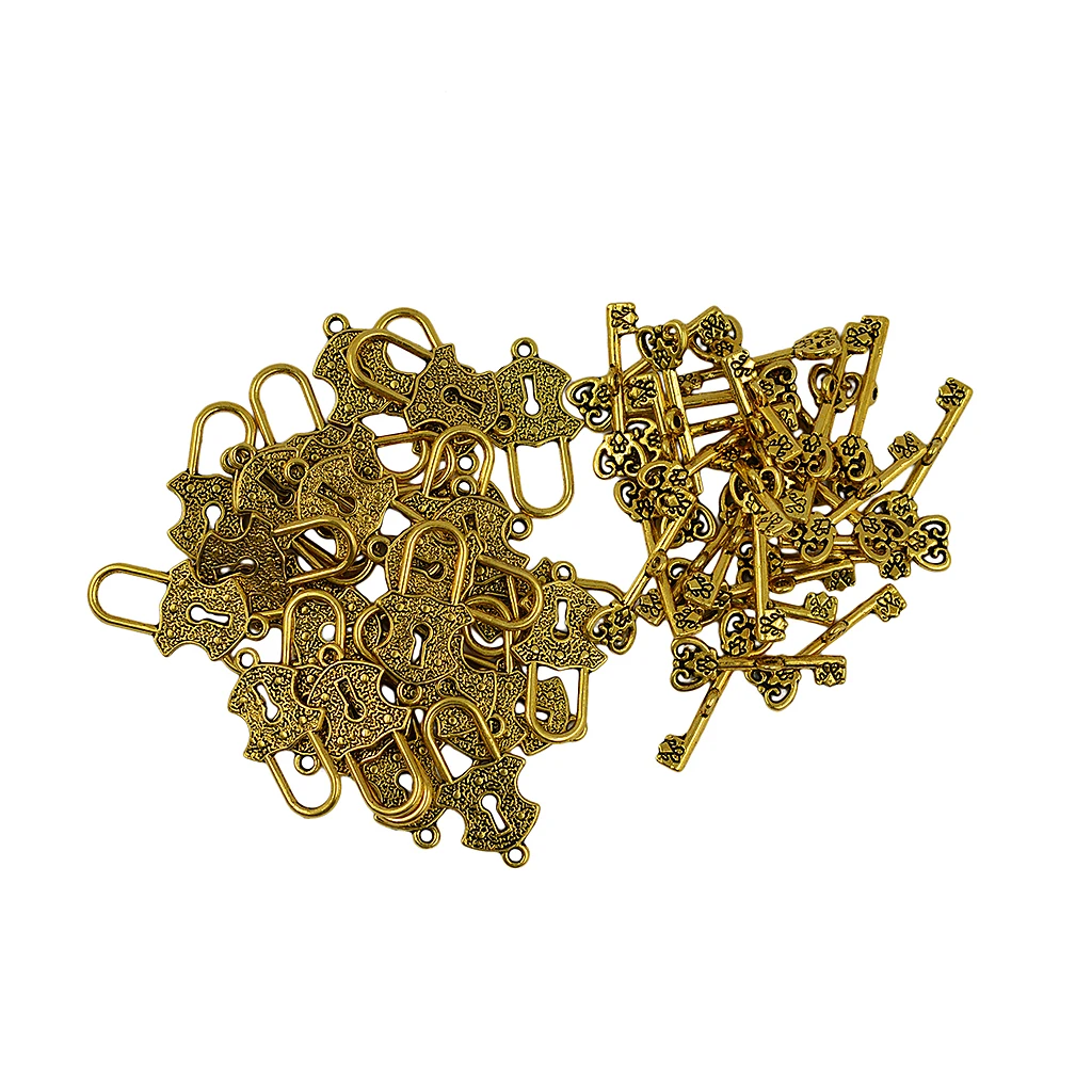 30 Set Of Vintage Key And Padlock Connector Alloy Clasps For Jewelry Creation Crafts - Antique Gold