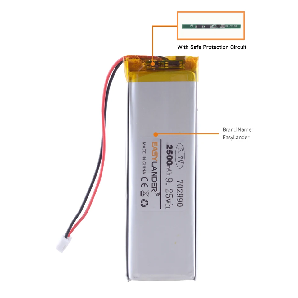 Batteria Ricaricabile XINJ Li-Po 3,7V 2500mAh (406080) – Per Tablet, E-book, Dispositivi Portatili