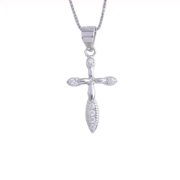 

Zircon Width Tip Cross Female Pendants 925 Sterling Silver Clove Long Chain Necklaces For Women Collar Fashion Jewelry