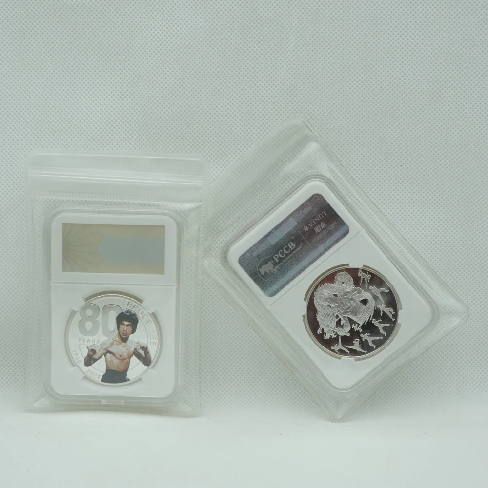 

Chinese Kungfu Star Bruce Lee The 80th Anniversary Commemorative Coin Dragon Silver Gold Plated Challenge Coin with PCCB Case