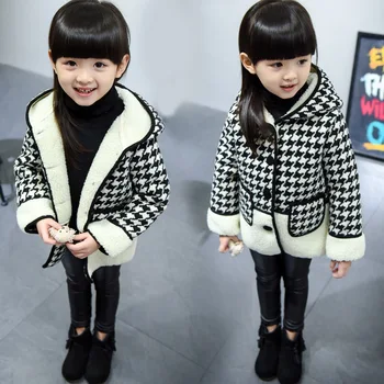 

2020 Fashion Autumn Winter New Children Girls Coats Toddler Houndstooth Velvet Jackets Single-breasted Hoodies Warm Outwear 2-7Y