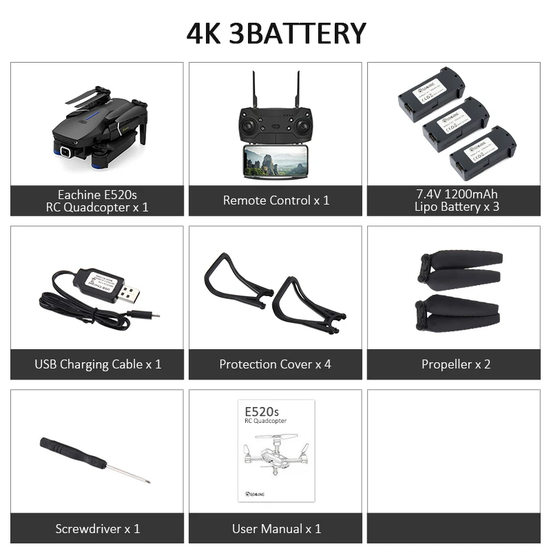 4K 3battery Eachine E520S Квадрокоптер камера gps wifi FPV с 4 K/1080 P HD широкоугольная камера 16 минут время полета складные радиоуправляемые Дроны с камерой - Цвет: 4K 3battery