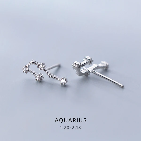 Modian Изысканные 12 созвездий милые женские хрустальные Leo Aquarius серьги гвоздики для женщин стерлингового серебра 925 ювелирные изделия - Окраска металла: AQUARIUS