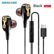 100 шт/лот BRSUANG Bass металлическая Спортивная игровая гарнитура с микрофоном наушники-вкладыши type-C наушники для samsung huawei Xiaomi Nokia и т. Д